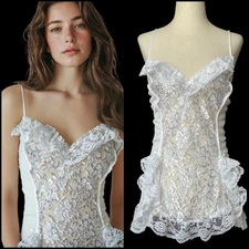 Alana Gale Ethereal Vtg Chemise Gown Top Womens XL White Floral Lace Fairy Angel