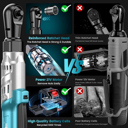 Seesii 3/8" Power Cordless Ratchet Wrench 2*21V 2000MAH Electric Ratchet Driver - Picture 8 of 9