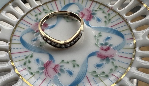 Vintage 9 Carat Gold Wishbone Ring with 10 Cubic Zirconia Stones .sizeN - Picture 7 of 18