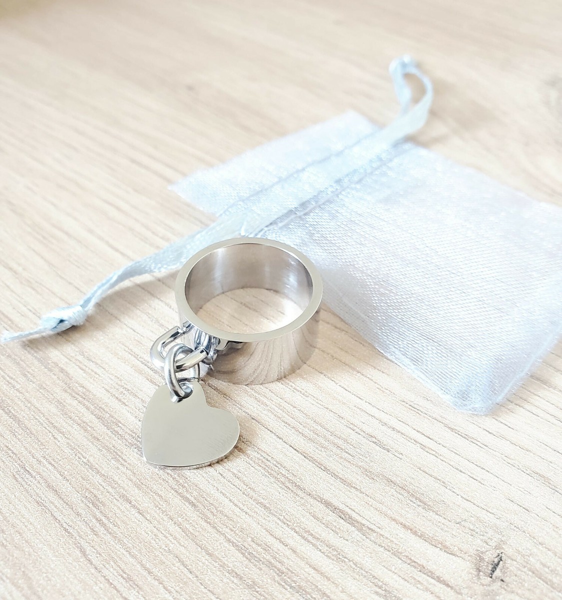 Bague breloque femme anneau cœur pendentif en acier inoxydable