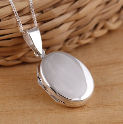 925 Sterlingsilber Oval Foto Medaillon Einfach Anhänger Halskette Kette Geschenkverpackung