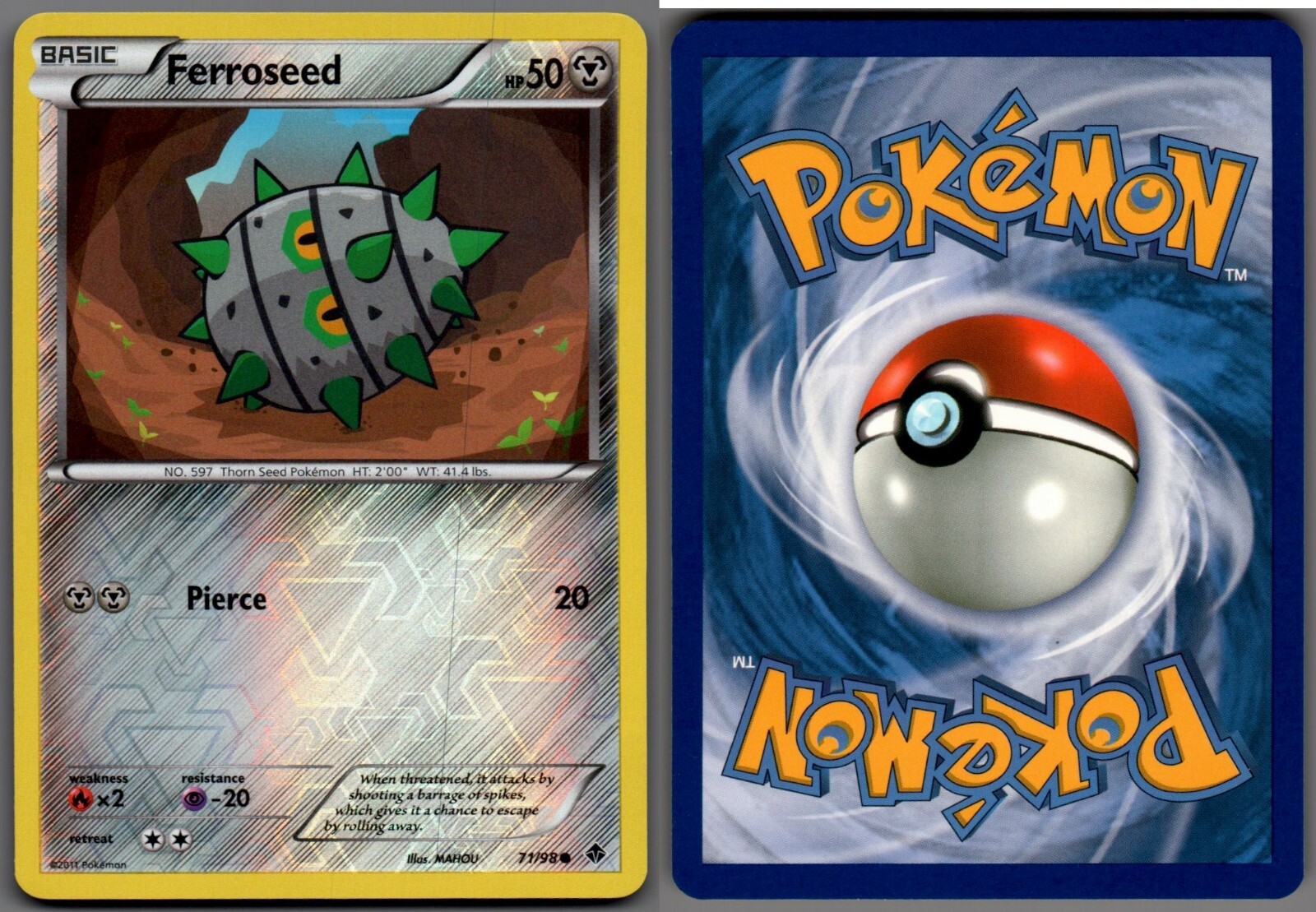 2011 Pokemon, B&W Emerging Powers, #71/98 Ferroseed, Reverse Holo Common