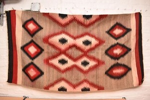 Antique LARGE Navajo Rug Native American Indian Crystal Eye Dazzler 67x37 VTG