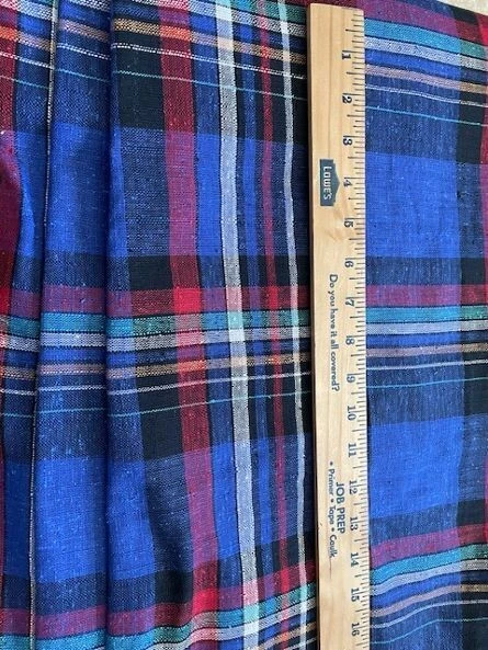 Resto de lino/algodón pesado a cuadros azul/blanco/rojo/negro 45" x 6 2/3 yardas. Foto 3 de 4