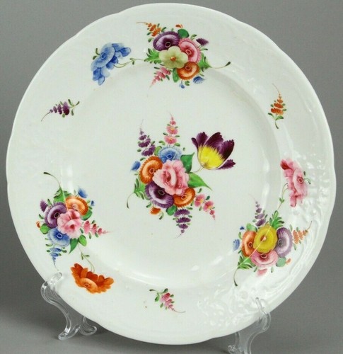 = Ea. 1800's Coalport, Shropshire Set of 4 Porcelain Plates Hand Painted Flowers - Picture 7 of 12