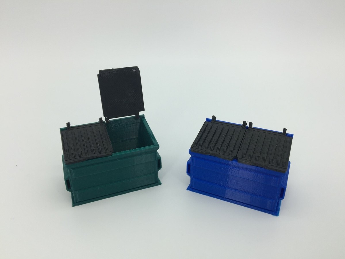 Z Scale (1:220) Trash & Recycling Dumpster Set - 4 Yard, Blue & Green, Pre-Built