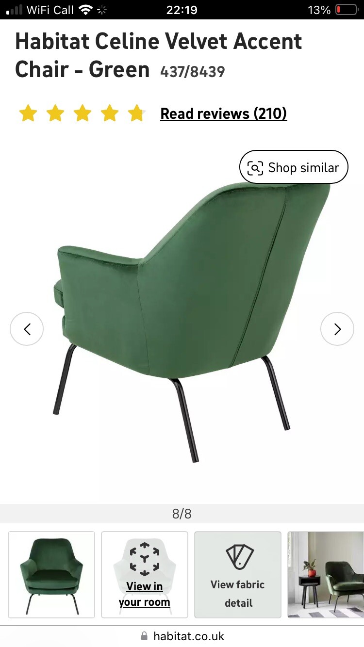 Habitat Celine Velvet Accent Chair Teal with brass legs eBay