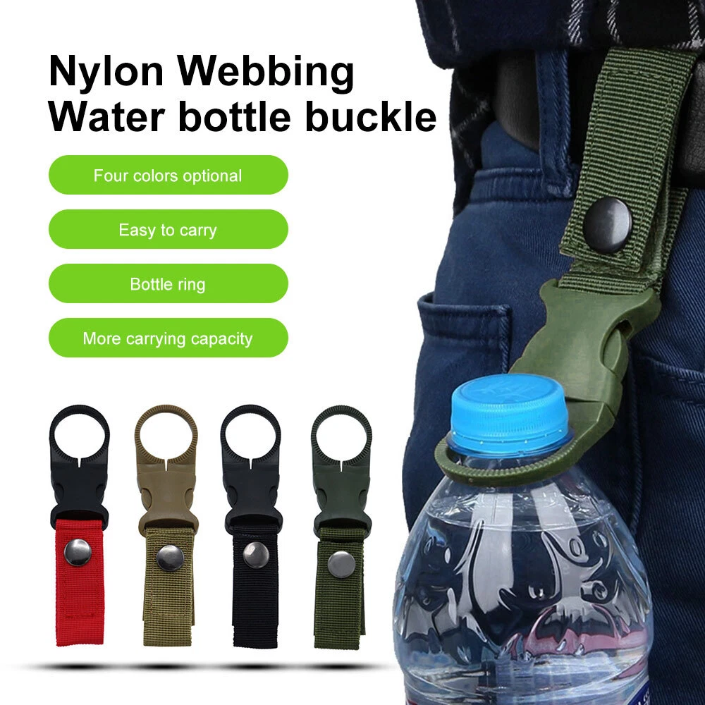 Water Bottle Holder Buckle Hook Holder Clip for 2 Sizes of Bottles.  Aluminum Carabiner for Camping Hiking Traveling Sport Backpack