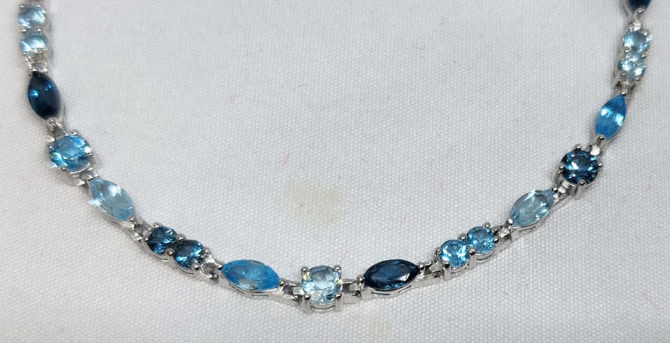 Hermosa Pulsera de Plata de Ley Genuina Londres, Suiza y Topacio Azul Cielo 7 1/4" Foto 3 de 3