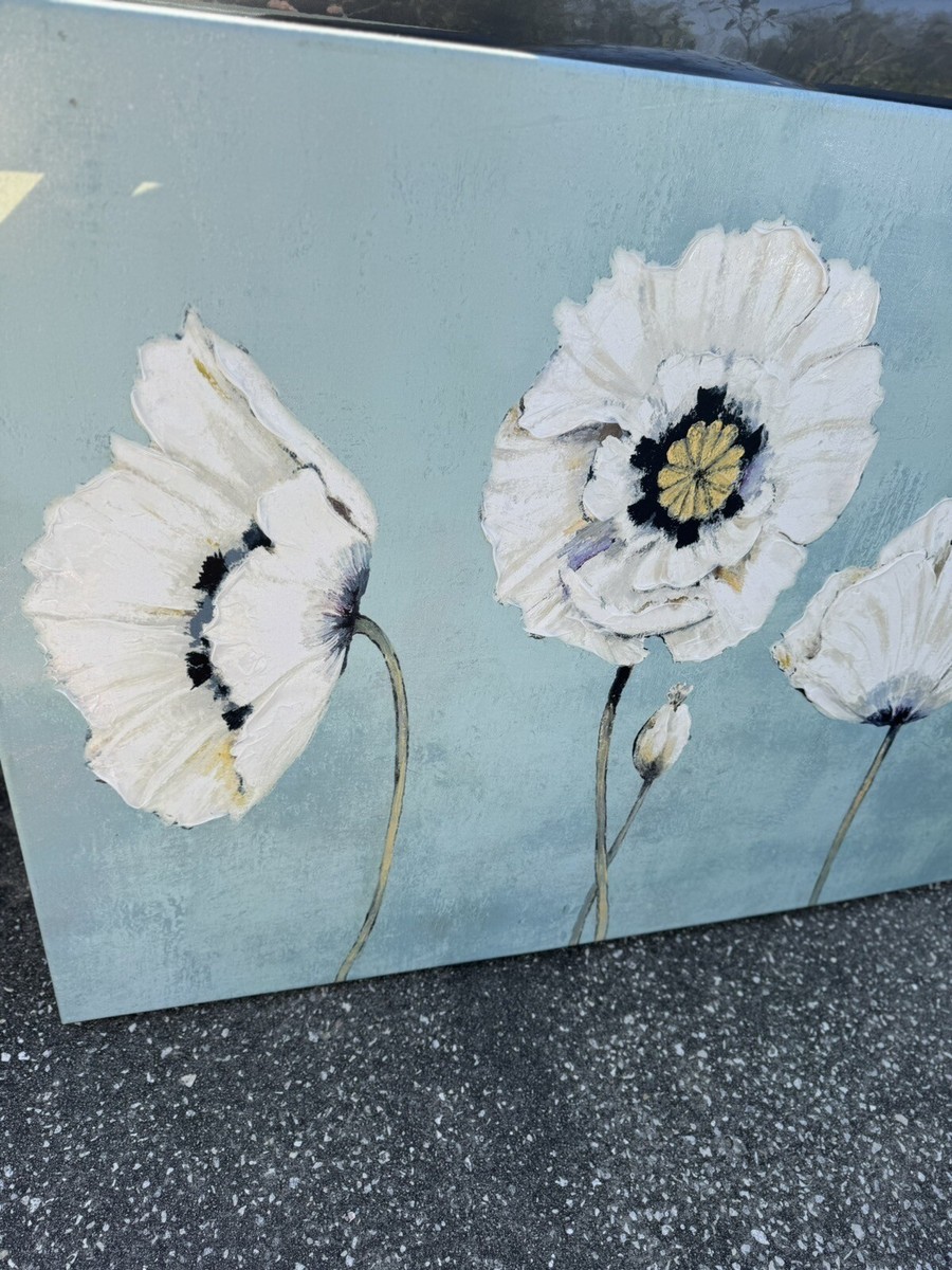 Kathryn White Hand Painted Giclee Canvas Print~White Poppy Flowers