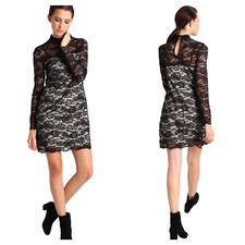 Vila Size Small 8 Semi Sheer Black Hi Neck Lace Vijanna DRESS