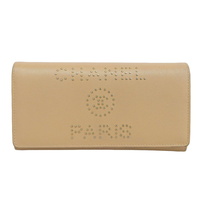 Chanel Deauville Round Zipper Long Wallet Caviar Skin Beige