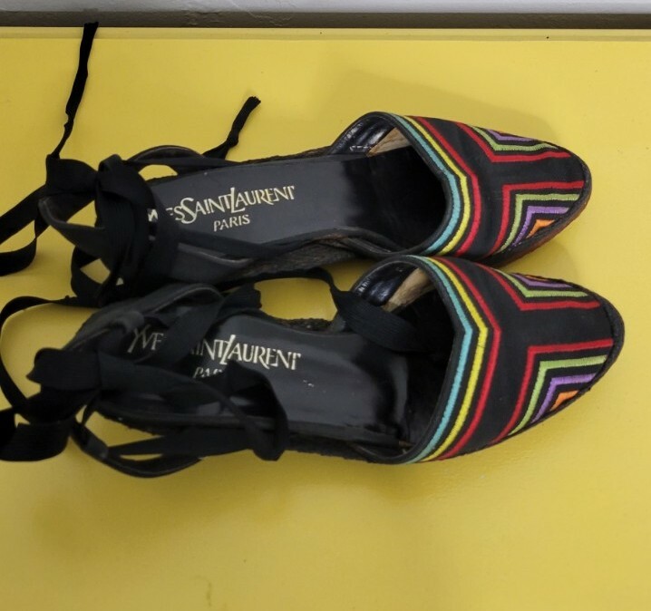SAINT LAURENT Sandali vintage anni 70 80 Yves SaintLaurent donna multicolore alla caviglia taglia 5 5