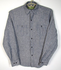 HLASKA Mens Small Blue/Grey Cotton/Linen/Spandex Long Sleeve Work Shirt USA Made