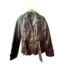 Aviatrix Brown Full Zip Genuine Leather Belted Jacket Vintage Ladies Xl