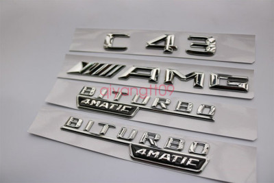 4pcs C43 AMG BITURBO 4 MATIC Letters Trunk Embl Badge Sticker for Mercedes Benz