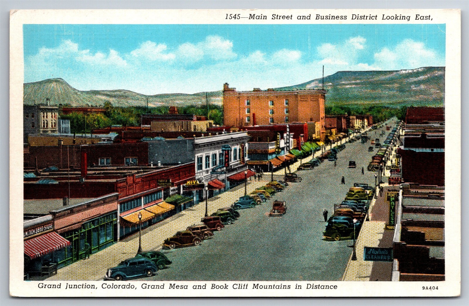 Vintage 1920s Postcard of Main St Business District Grand Mesa Mountains Grand Junction CO AC22