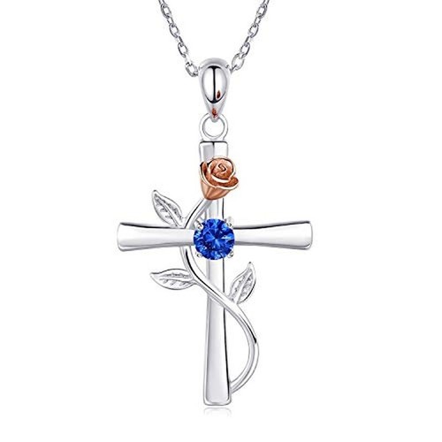 Fashion Silver Plated Blue Symbol Romantic Love Flower Pendant Necklace