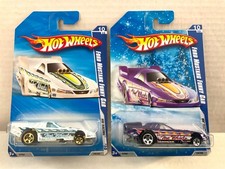 Hot Wheels MUSTANG FUNNY CAR Lot of 2! 2010 Racing #158 White & Purple Snowflake