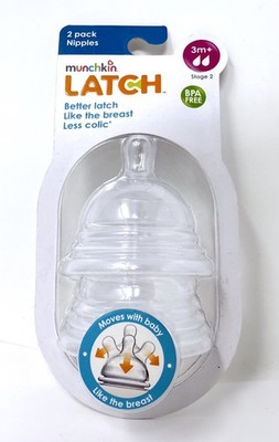 Munchkin Latch 3+ Month Stage 2 Medium Flow 2 Pack Bottle Nipples BPA Free
