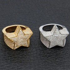 Men's ICED OUT Ring Hip Hop Bling Gold Silver Hot Jewellery Bling Star Diamond