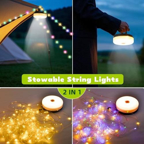 10M Stowable String Lights Solar USB Camping Lights Reel Waterproof Outdoor RGBW - Picture 3 of 15