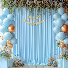 2 PCS 4x10 FT Baby Blue Backdrop Curtains Wrinkle Free Polyester Drapes