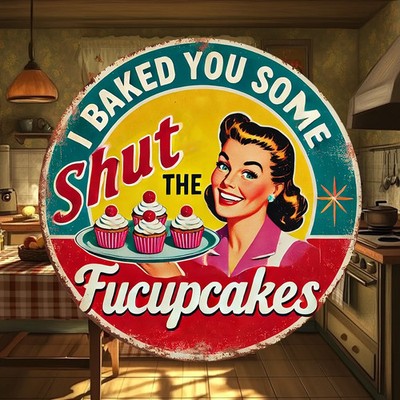 retro I baked you some cake shut up Tin Metal Signs Home Décor 8x8 