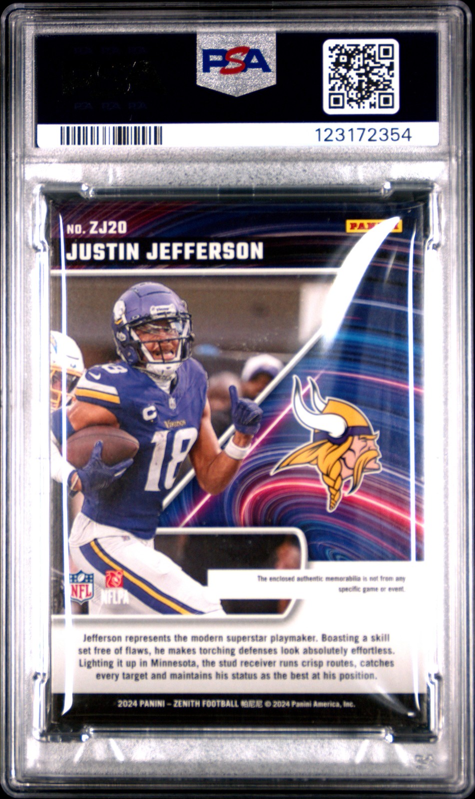 2024 PANINI ZENITH Z-JERSEYS #ZJ20 JUSTIN JEFFERSON PSA 5 view 2