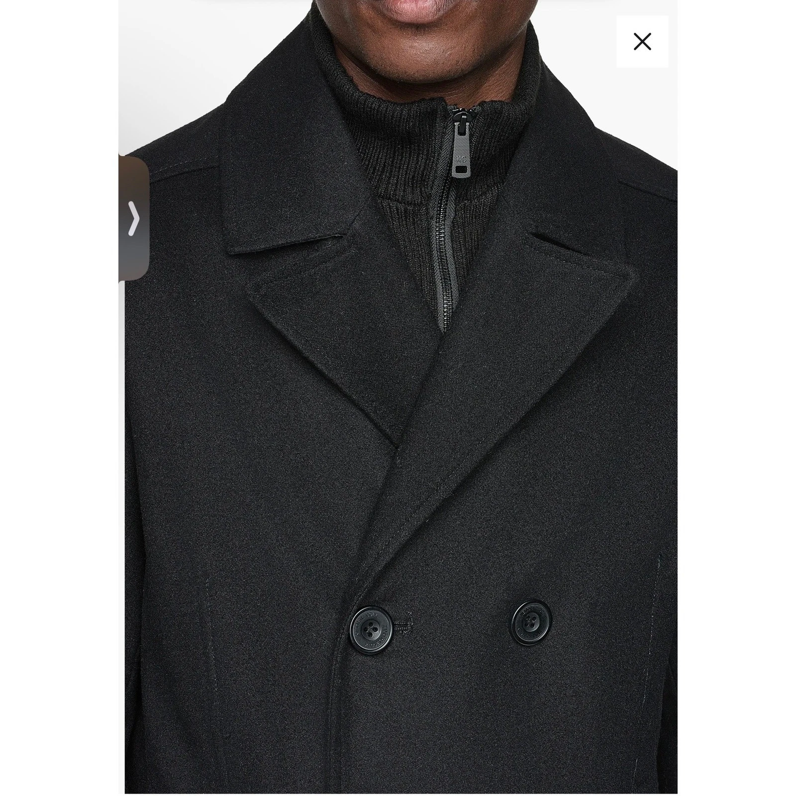 Kenneth Cole Reaction Mens Peacoat Jacket M Black Double Breasted Knit Bib Coat image 3