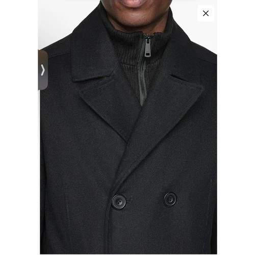 Kenneth Cole Reaction Mens Peacoat Jacket M Black Double Breasted Knit Bib Coat image 3