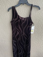 Vintage 90s Y2K Brown Velour Sparkle Gown Dress Woman Size 6 NWT