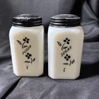 RARE Vintage McKee Flowered Milk Glass SUGAR & FLOUR Range Shakers