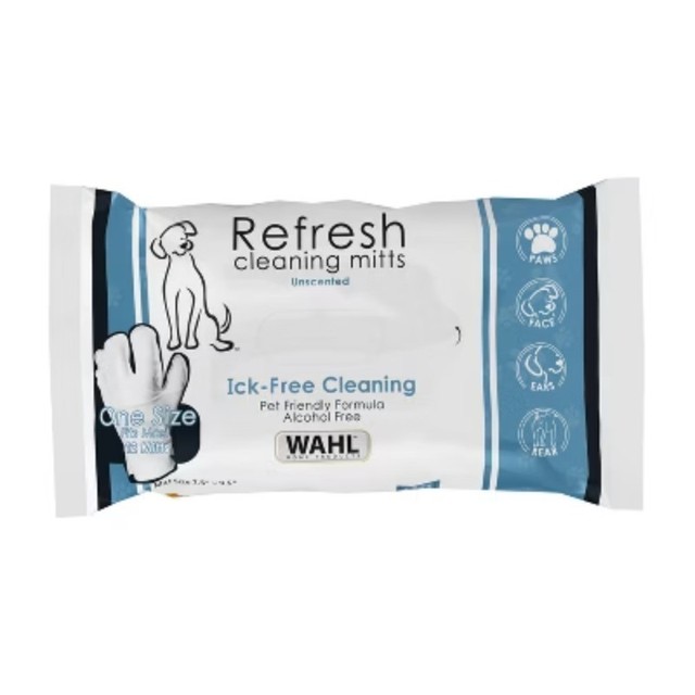 Wahl Refresh Cleaning Unscented Mitts Dog Wipes 24 count 2 pack