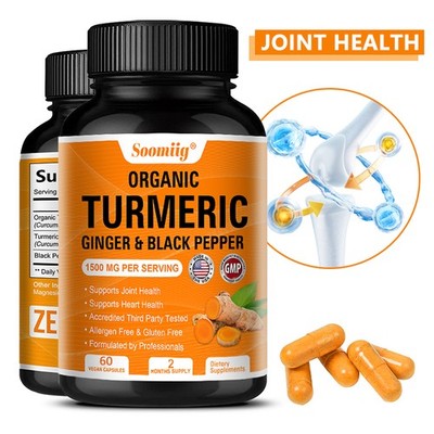 Organic Turmeric Ginger & Black Pepper 1500mg Gluten Free 30/60/120 Capsules