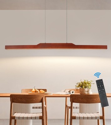 Q&S Linear Chandelier,Wood Pendant Light Fixtures for Dining Room,Modern Dimmabl