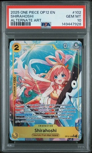 2025 ONE PIECE OP12-LEGACY OF THE MASTER ALTERNATE ART #102 SHIRAHOSHI PSA 10
