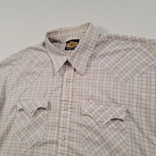 Holt Men Pearl Snap Shirt XL Western Plaid Vintage USA Short Sleeve