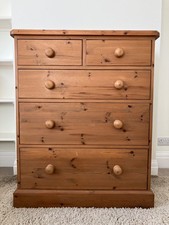 Solid Pine Chest of 5 Drawers - Bedroom Storage Unit EXCELLENT CONDITION