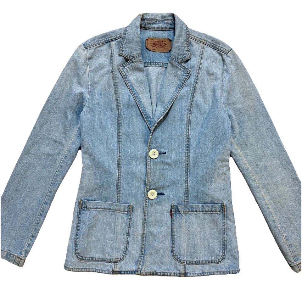 Chaqueta de mezclilla Levis LVC 78551 lavado desteñido envejecido 2003 tareas para mujer azul medio RARA Foto 3 de 4