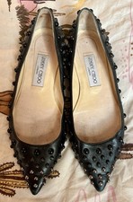 Scarpe decolte ballerine Jimmy Choo nere in pelle con borchie piatte a punta 37 4