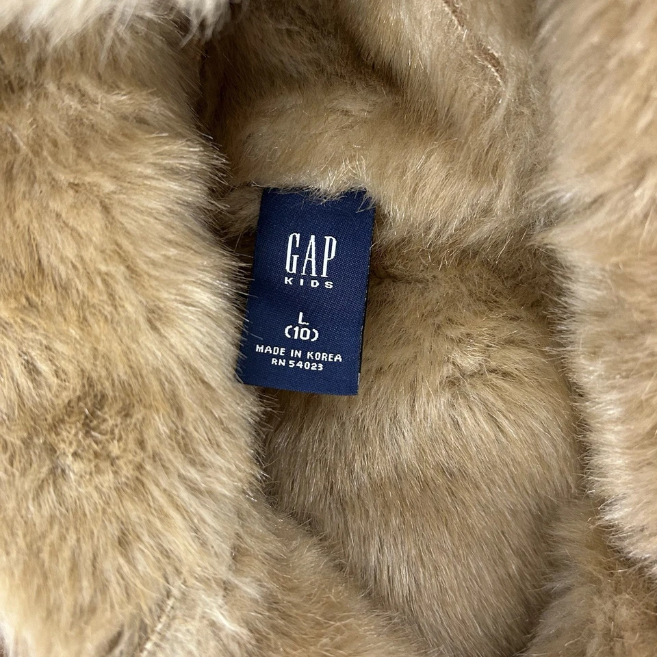 Gap Girls Large Size 10 Faux Suede Calf, Fur Hooded Jacket Casual Winter Coat - Image 3 of 4