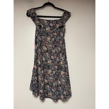 LOFT Floral Ruffle Off Shoulder Dress Womens SP Blue Excellent Mini Petites