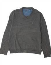 IZOD Mens V-Neck Jumper Sweater 2XL Grey Cotton AF10