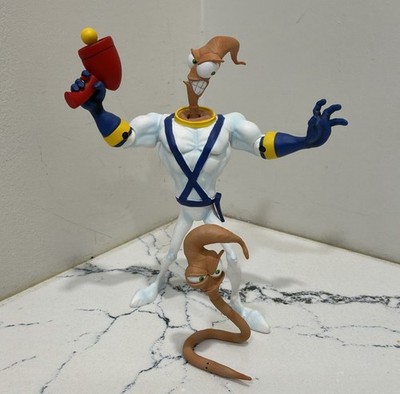 RARE 2012 Earthworm Jim Mezco 6'' Action Figure - Complete W/ Blaster & Worm