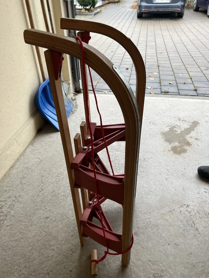 Holzschlitten Hörnerrodel Rodel Schlitten aus Holz mit Zugseil 120cm - Bild 3 von 4