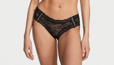 VICTORIA'S SECRET THE LACIE LACE CHEEKY LACE UP PANTY BLACK SIZE L