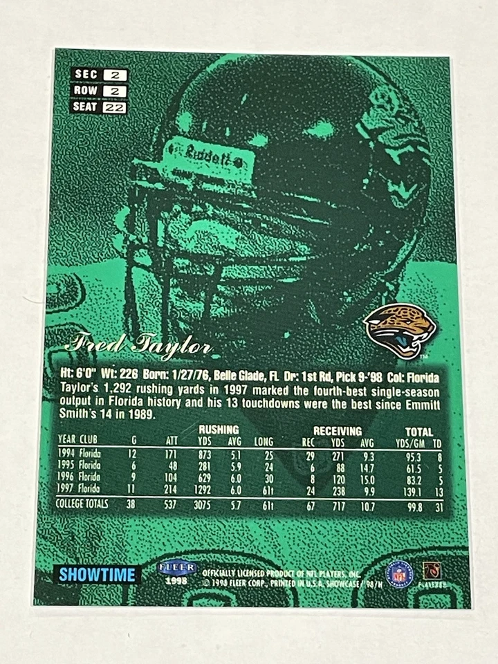 1998 Flair Showcase Football Row 2 (Style) - Fred Taylor RC - Jaguars - Image 2 of 2