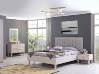Schlafzimmer Garnitur Doppelbett Bett Nachttische Grau Holz Set 5Tlg