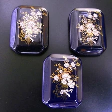 3 Czech Vintage (1950's) Dark Blue Glass Buttons #P529 -28 mm or 1" -GOLD (24CT)